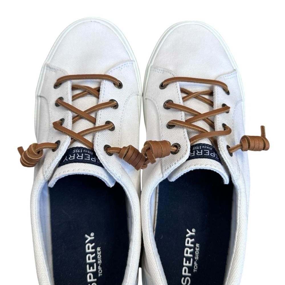 Sperry Women's Crest Vibe Canvas Sneakers White EUC Boat Shoe 9.5M $70 - Picture 7 of 11